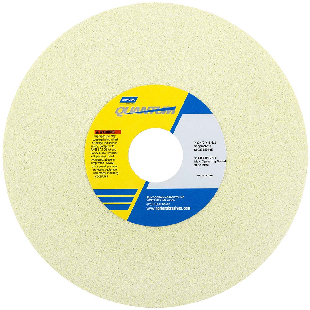 Norton 69083159103 Surface Grinding Wheel: 7" Dia, 1/2" Thick, 1-1/4" Hole, 46 Grit, I Hardness Image