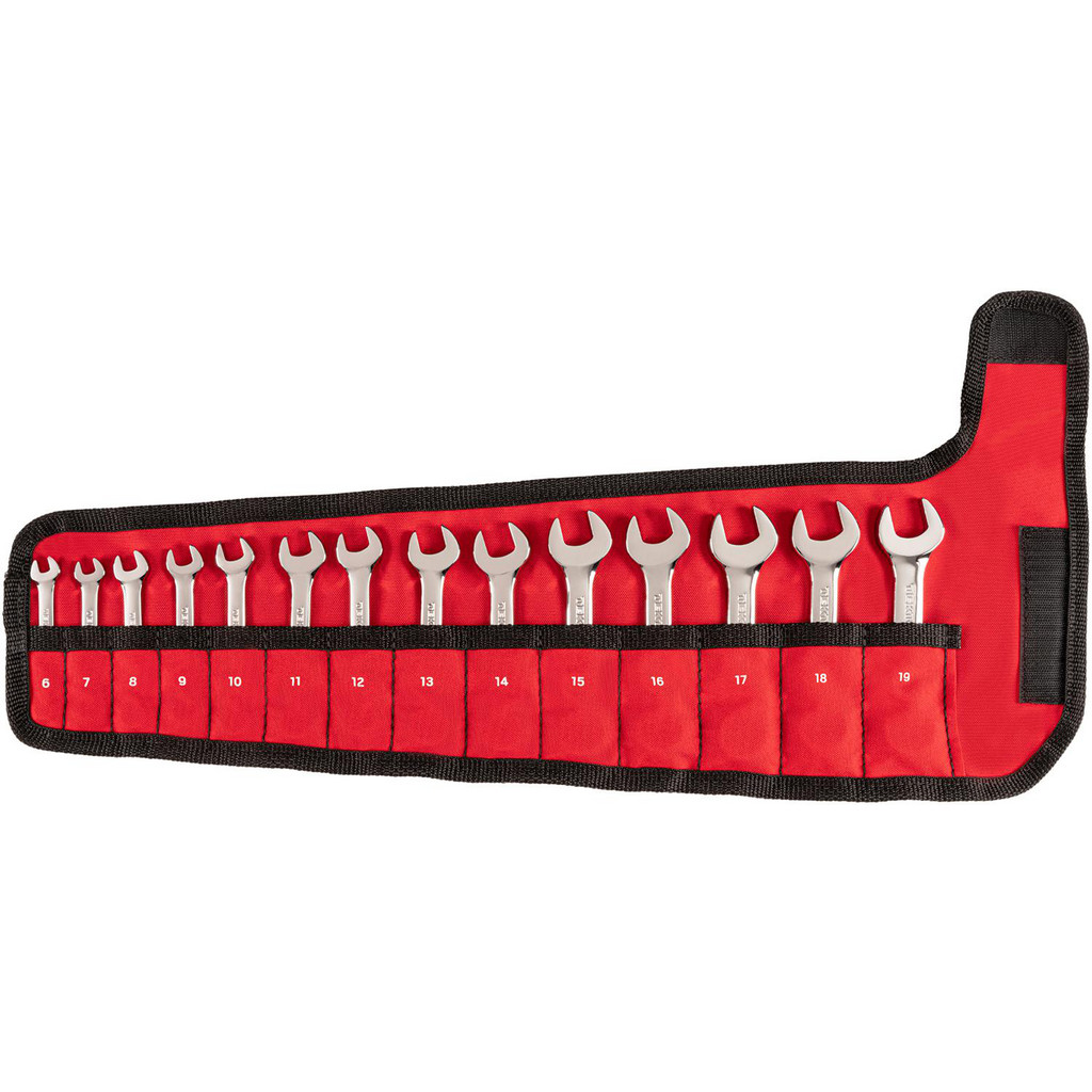 Tekton Combination Wrench Set: 14 Pc, 6 mm - 19 mm Wrench, Metric - 15 deg Head Offset Angle, Polished Chrome Finish | Part #WCB94402