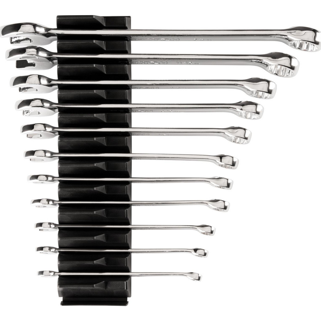 Tekton Combination Wrench Set: 11 Pc, 1/4 in - 3/4 in Wrench, Inch - 15 deg Head Offset Angle, Polished Chrome Finish | Part #WCB95101