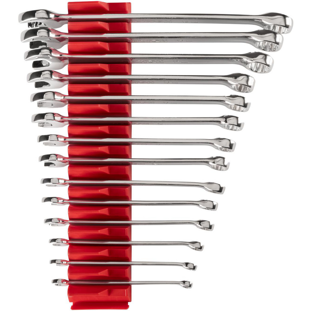 Tekton Combination Wrench Set: 14 Pc, 6 mm - 19 mm Wrench, Metric - 15 deg Head Offset Angle, Polished Chrome Finish | Part #WCB95201