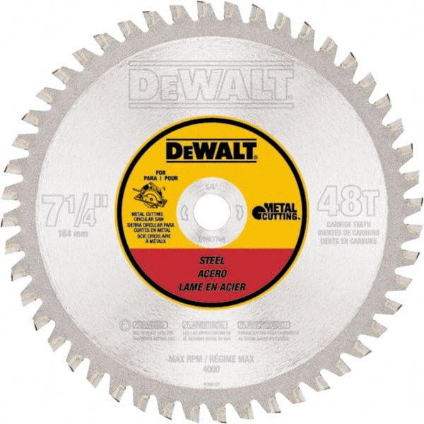 Dewalt DWA7766 Wet & Dry Cut Saw Blade: 7-1/4" Dia, 5/8" Arbor Hole, 0.077" Kerf Width, 48 Teeth 
