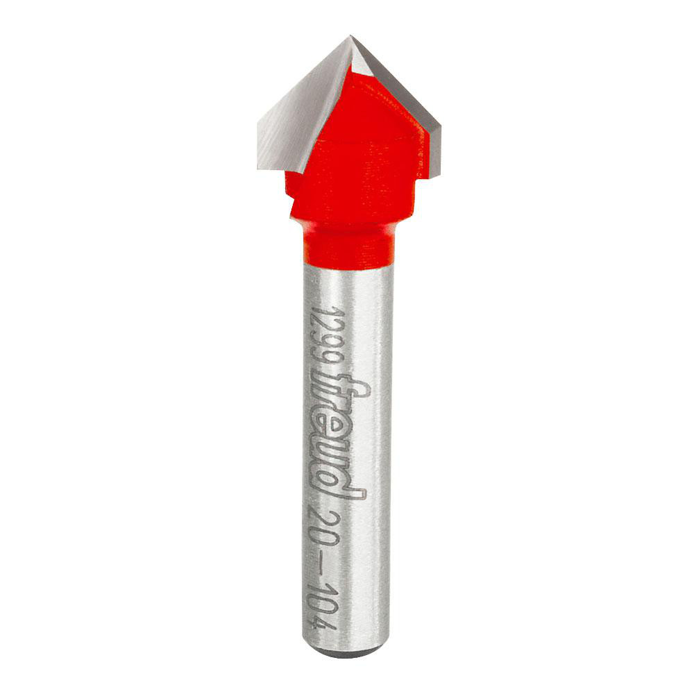 1/2" Dia, 7/16" LOC, 0 Flute Carbide-Tipped Edge Profile V-Groove Router Bit - 1/4" Shank Dia, 1-3/4" OAL, Use on Composites, Hardwood, Softwood, Plywood