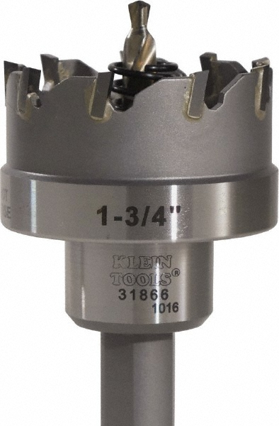 Hole Saw: 1-3/4" Saw Dia, 1/2" Cut Depth - Carbide-Tipped, Toothed Edge