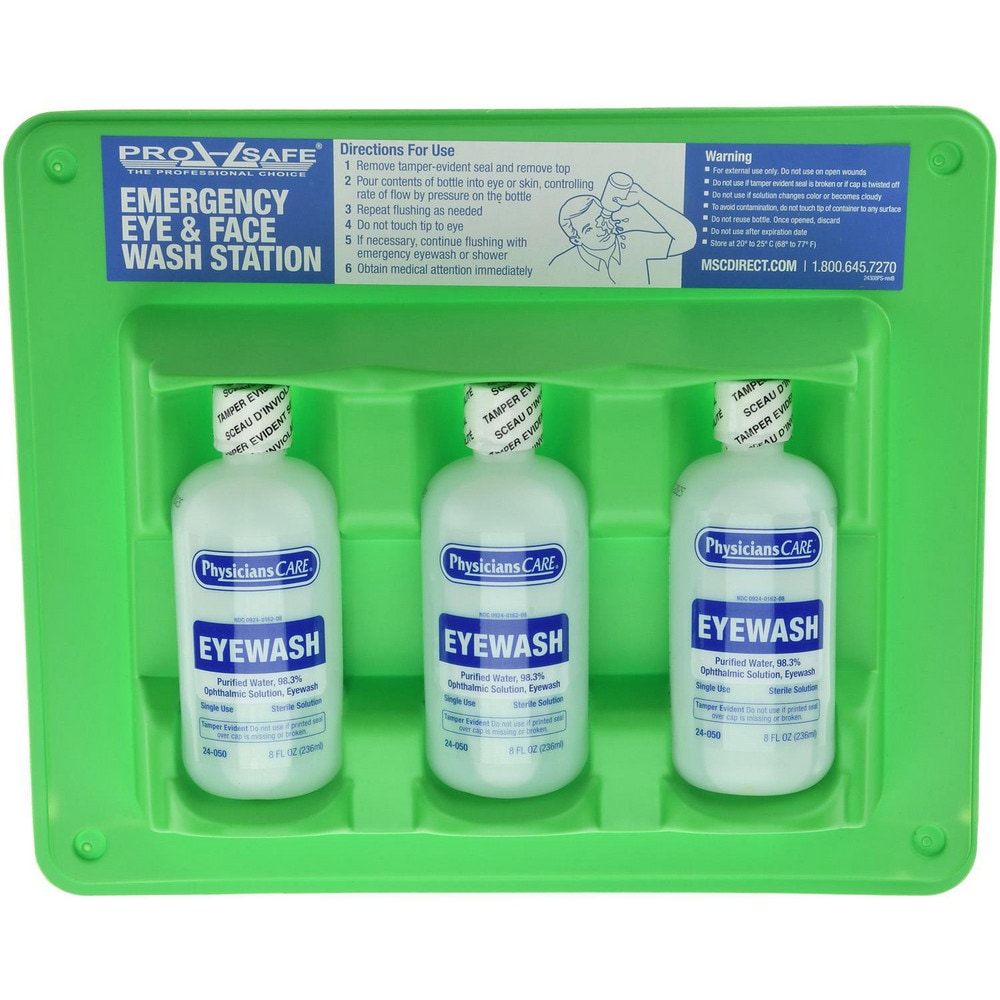 Pack of (3), 8 oz Bottles, Disposable Eyewash Triple Station