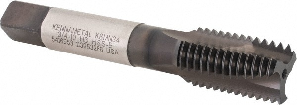 Kennametal 5416953 Spiral Point Tap: 3/4-10, 3 Flutes, Plug, Vanadium High Speed Steel, TiN/CrC/C Finish Image