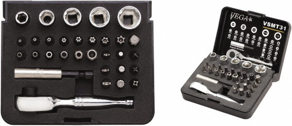 VEGA Industries 31 Pc 1/4" Drive Tamperproof Screwdriver Bit Set - #1-3 Phillips, 9/64-5/16" Hex, Tamperproof T8-T40 Torx, High Carbon Steel