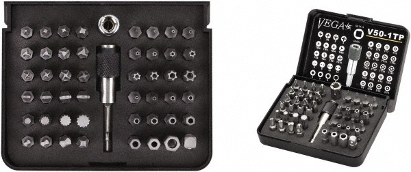 VEGA Industries 50 Pc 1/4" Drive Screwdriver Bit Set - #1-3 Phillips, Tamperproof 1/16-5/16" Hex, T10-T40 Torx, High Carbon Steel | Part #V50-1TP
