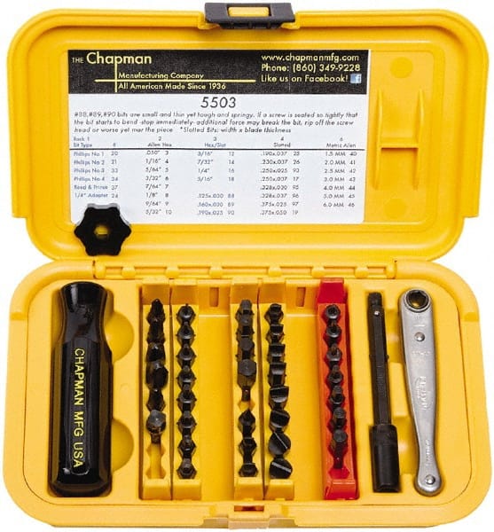 Chapman 5503 Screwdriver Insert Bit Set: Hex Phillips & Slotted 