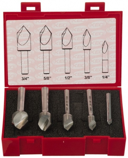 Keo 55739 Countersink Set: 5 Pc, 1/4 to 3/4" Head Dia, 1 Flute Image