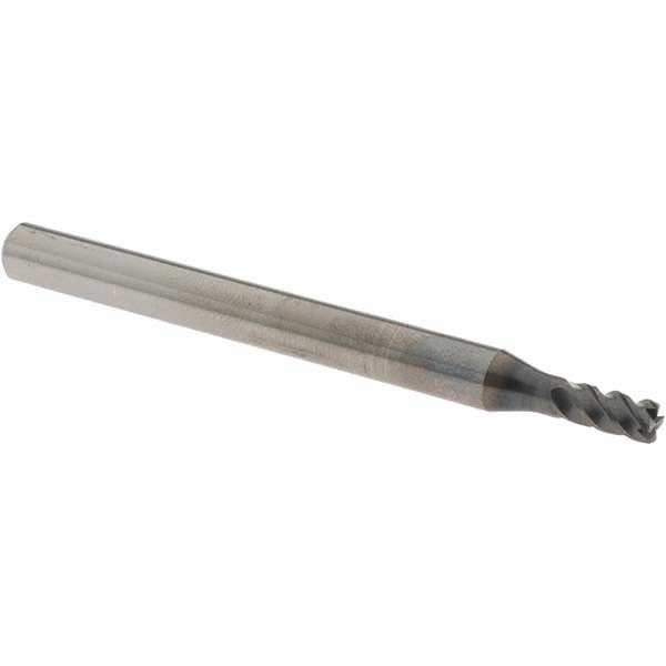 Corner Radius End Mill: 4.00 mm Dia, 6.00 mm LOC, 0.50 mm Radius, 4 Flute, Solid Carbide - 70.00 mm OAL, 6.00 mm Shank Dia, 45 deg Helix, WXS Finish, Single End, Series 4571, Centercutting