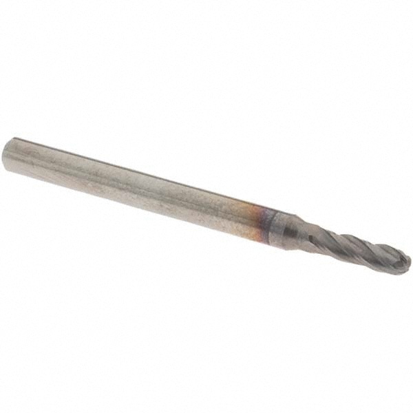 Ball End Mill: 0.0938" Dia, 0.3125" LOC, 4 Flute, Solid Carbide