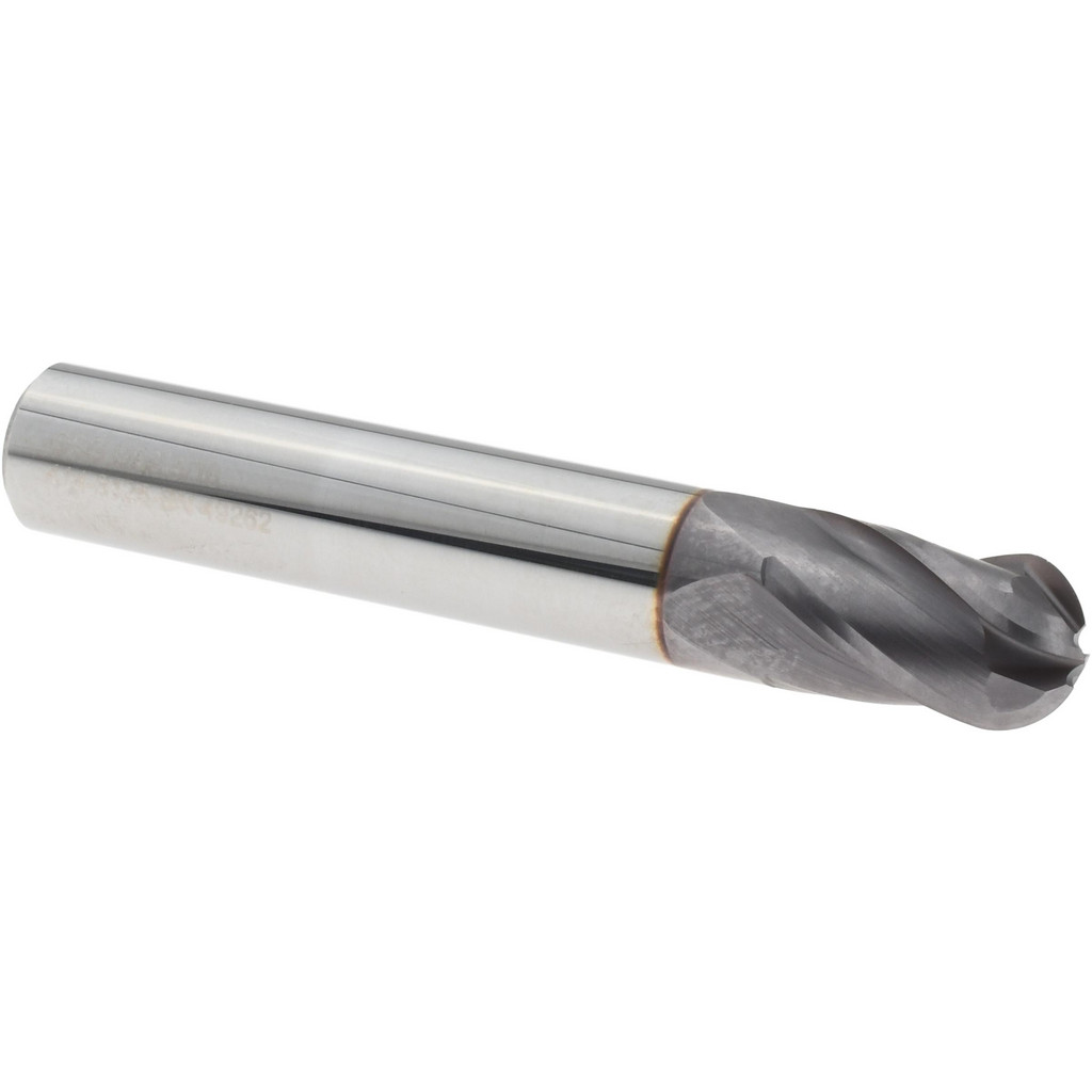 OSG Ball End Mill: 5/16" Dia, 1/2" LOC, 4 Flute, Solid Carbide - 2" OAL, 5/16" Shank Dia, 30 deg Helix, TiCN Finish, Single End, 414BN