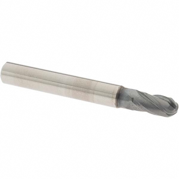 Ball End Mill: 0.2188" Dia, 0.4375" LOC, 4 Flute, Solid Carbide