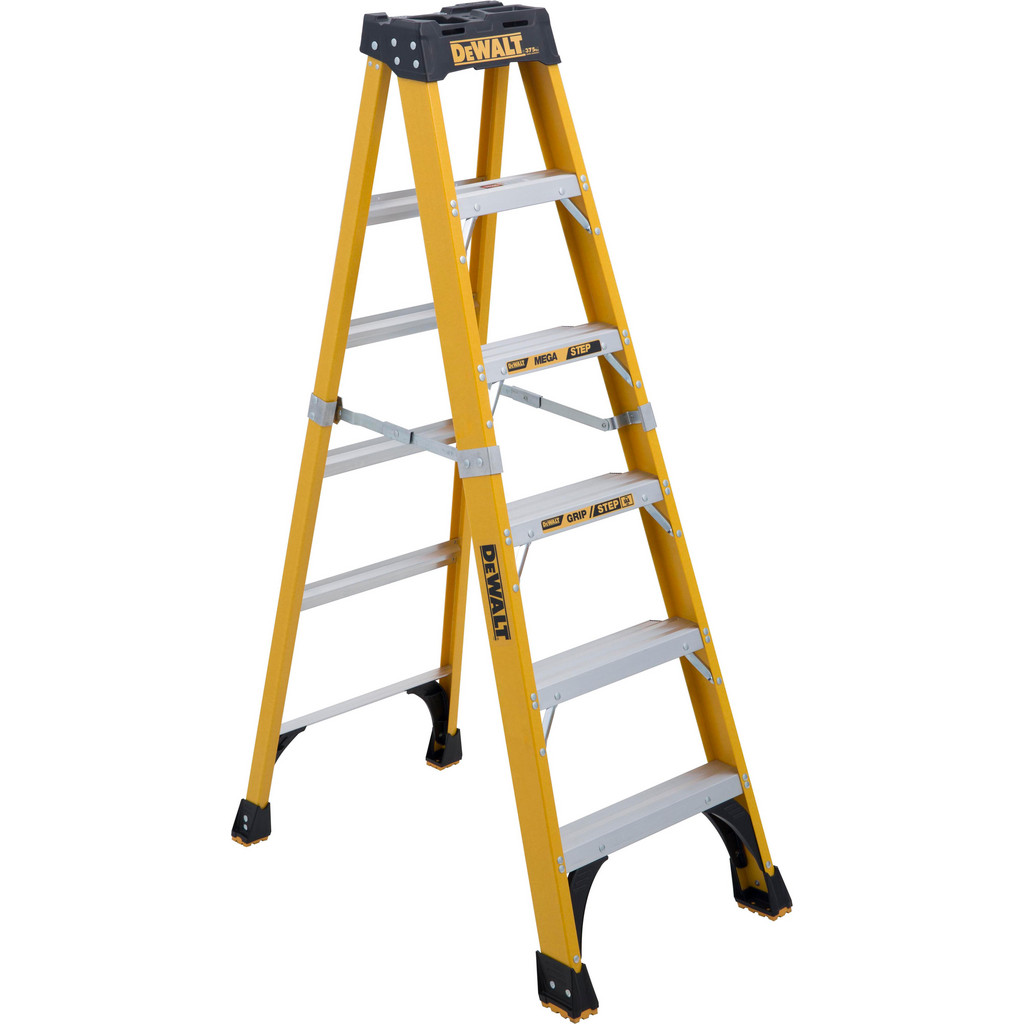 DeWALT 6 Step Fiberglass Foldable Step Ladder: Type IAA 375 lb Capacity, 6' High | Part #DXL3410-06