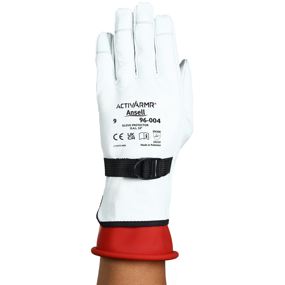 Goatskin Leather Linesman Gloves: Activarmr RIGS 96-004, Size 9, 10" Long - White, Hand Specific, ASTM F696-02