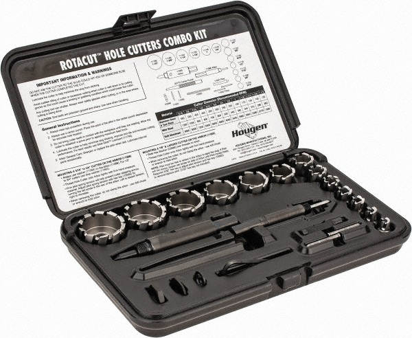 19 Piece, 5/16 to 1-1/2" Cutter Dia, High Speed Steel Annular Cutter Set - Bright Finish, 5/16, 3/8, 7/16, 1/2, 9/16, 5/8, 3/4, 7/8, 1, 1-1/8, 1-1/4, 1-3/8, 1-1/2" Cutter Dia, 3 Flats on Shank