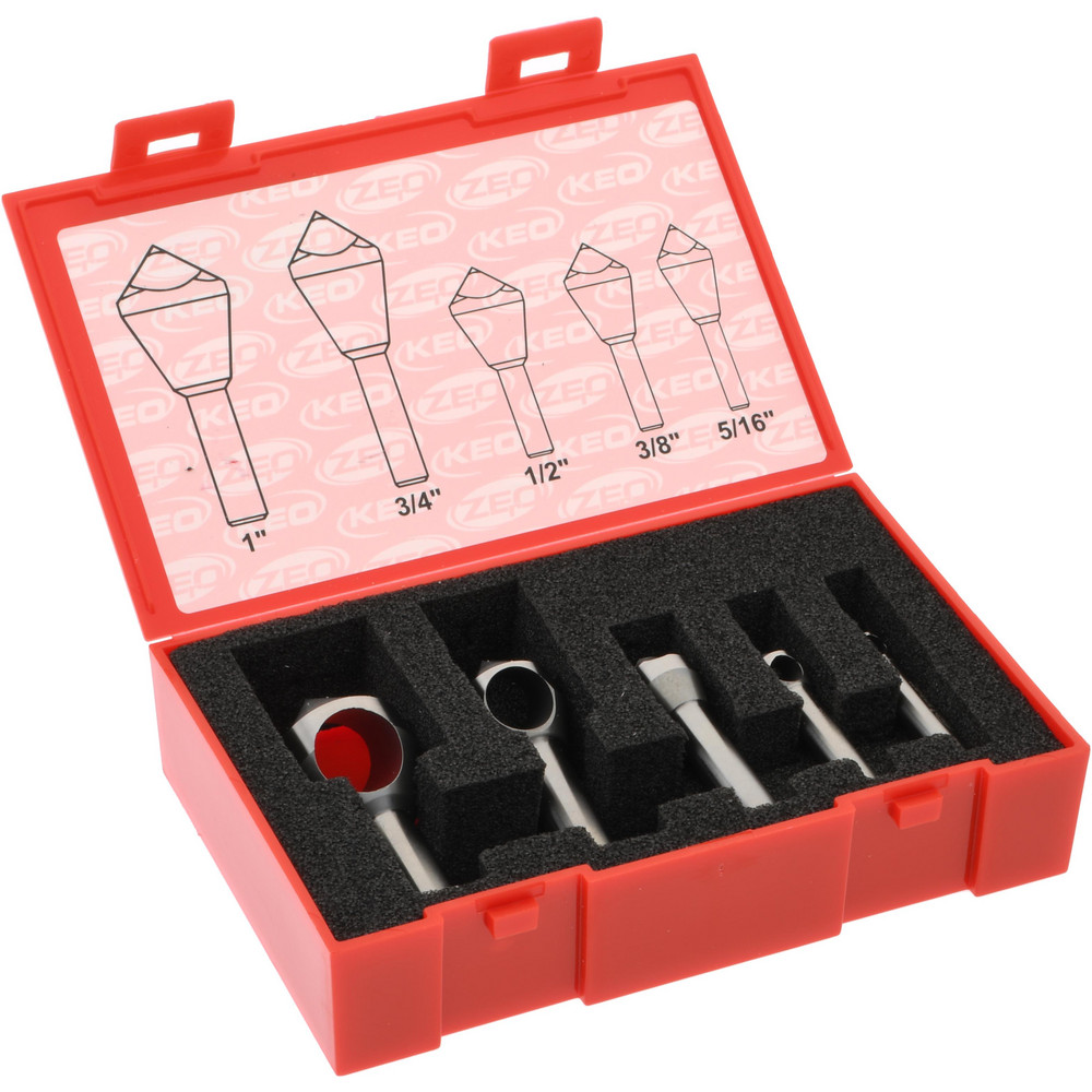Keo Countersink Set 5 Pc, 5/16 to 1" Head Dia, 0 Flute, 82 deg
