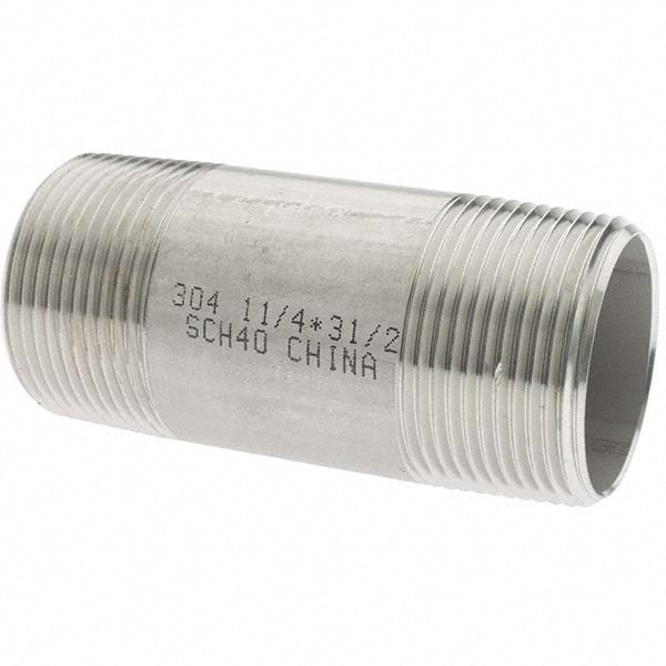 Stainless Steel Pipe Nipple: 1-1/4" Pipe, Grade 304 & 304L