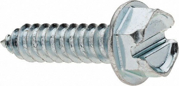 Sheet Metal Screw: 1/4, Hex Washer Head, Slotted
