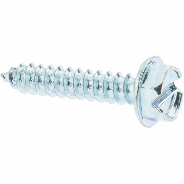 Sheet Metal Screw: #10, Hex Washer Head, Slotted
