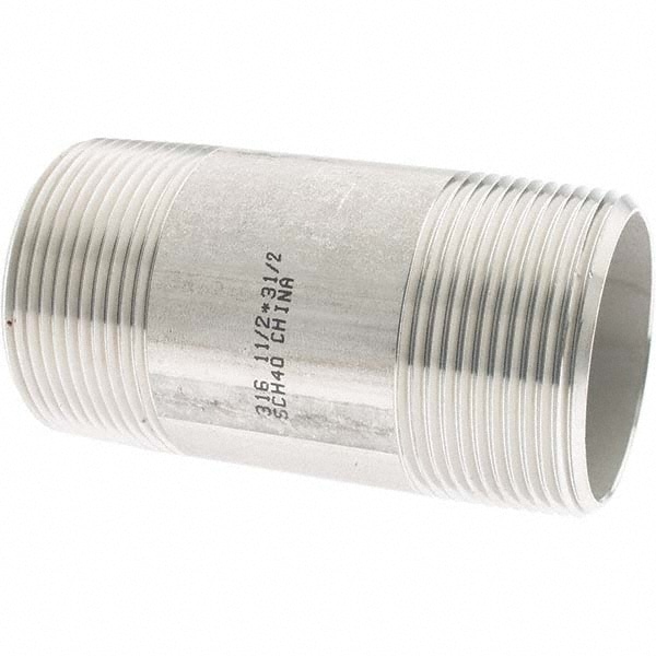 Stainless Steel Pipe Nipple: 1-1/2" Pipe, Grade 316 & 316L
