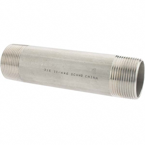 Stainless Steel Pipe Nipple: 1-1/4" Pipe, Grade 316 & 316L