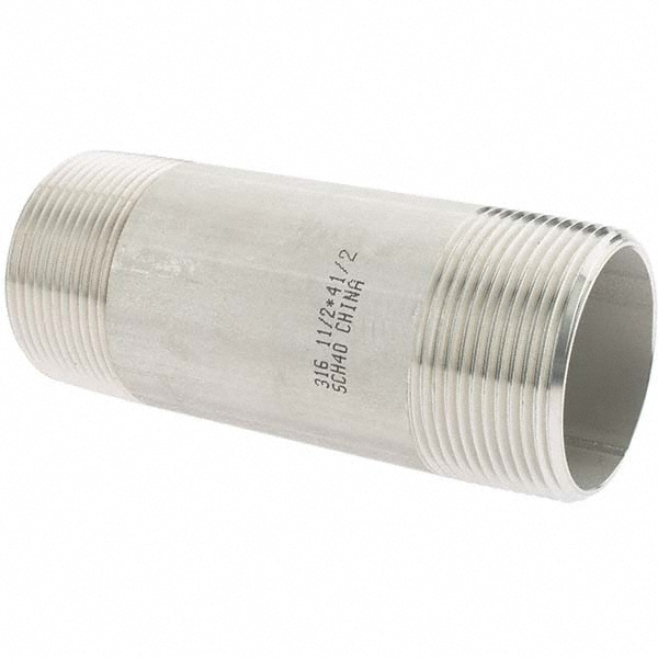 Stainless Steel Pipe Nipple: 1-1/2" Pipe, Grade 316 & 316L