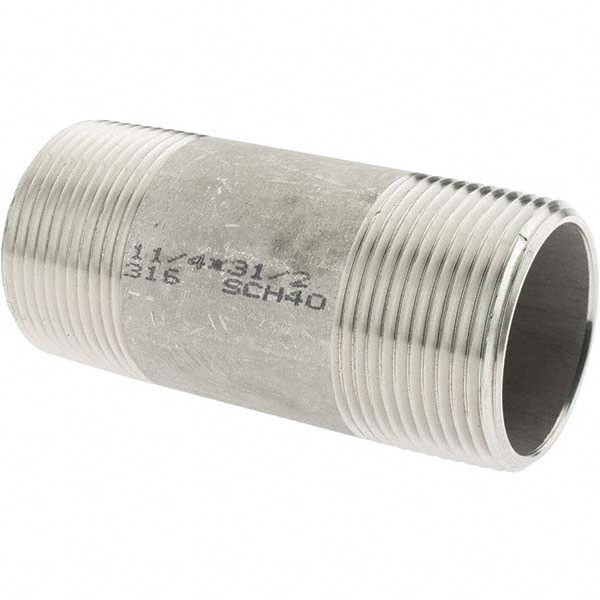 Stainless Steel Pipe Nipple: 1-1/4" Pipe, Grade 316 & 316L