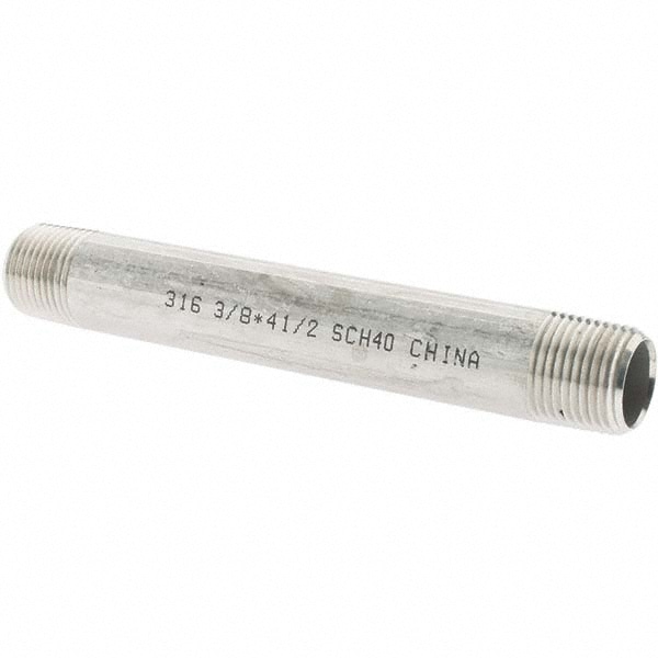 Stainless Steel Pipe Nipple: 3/8" Pipe, Grade 316 & 316L