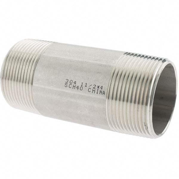 Stainless Steel Pipe Nipple: 1-1/2" Pipe, Grade 304 & 304L