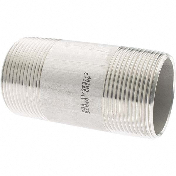 Stainless Steel Pipe Nipple: 1-1/2" Pipe, Grade 304 & 304L