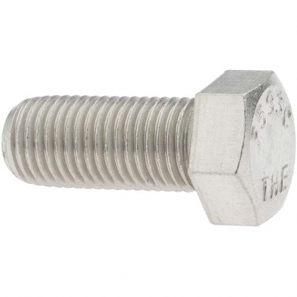 Hex Head Cap Screw: 7/16-20 x 1", Grade 18-8 Stainless Steel, Uncoated