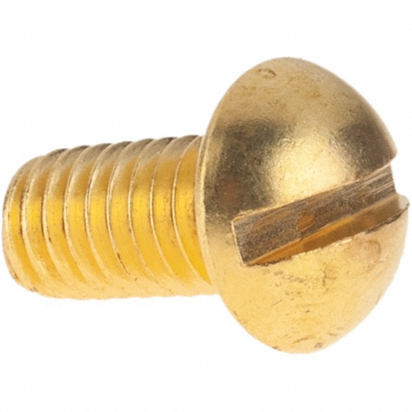 Machine Screw: #10-32, 3/8" Length Under Head, Round Head, Slotted - Brass, ASME B18.6.3