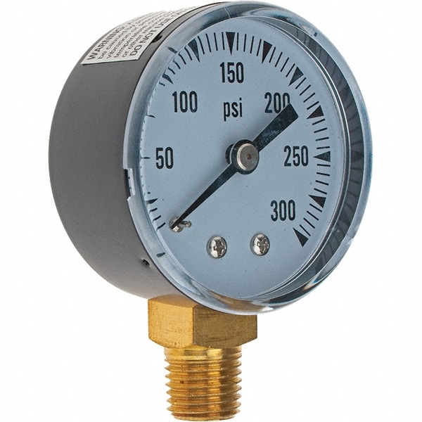 Pressure Gauge: 2" Dial, 1/4" Thread, NPT, Lower Mount