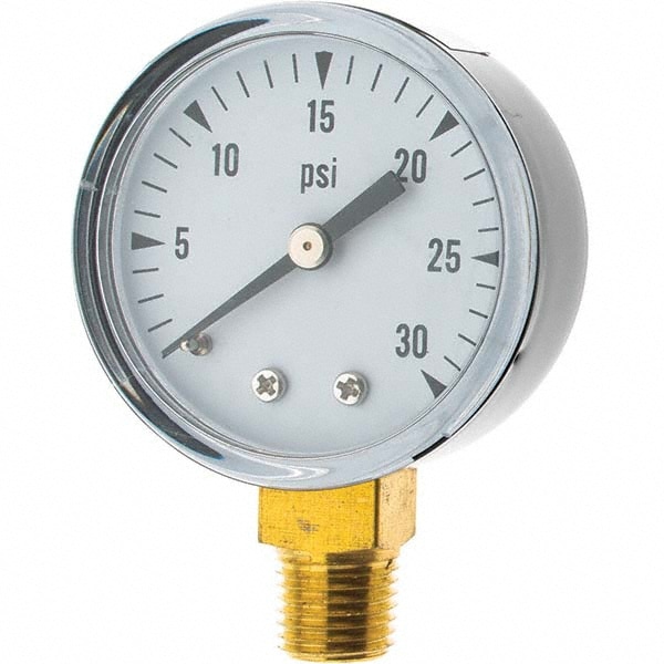 Pressure Gauge: 2" Dial, 1/4" Thread, NPT, Lower Mount