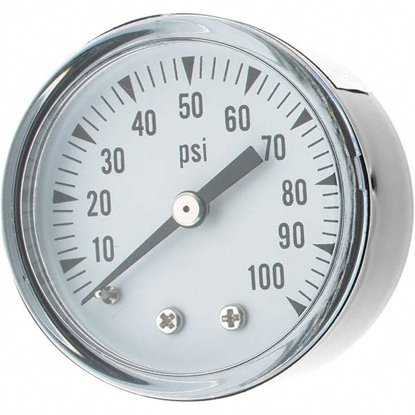 Pressure Gauge: 2" Dial, 1/4" Thread, NPT, Center Back Mount