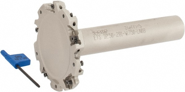 Indexable Slotting Cutter: 0.281" Cutting Width, 2-1/2" Cutter Dia, Shank Connection, 7/8" Max Depth of Cut, 3/4" Hole, 3/4" Shank Dia, 3.929" Shank Length