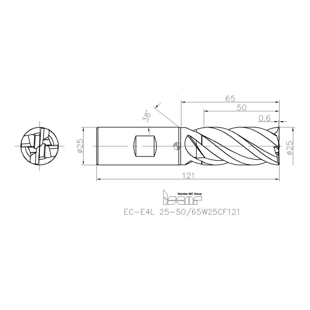 Iscar Corner Chamfer End Mill 25.00 mm Dia, 50.00 mm LOC, 4 Flute, 0