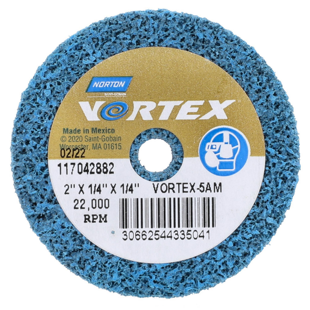 Norton Deburring Wheel: 2" Dia, 1/4" Face Width, 1/4" Hole, 5 Density, Aluminum Oxide - Medium Grade, Unitized | Part #66254433504