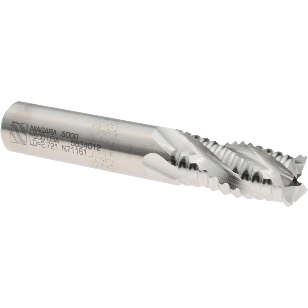 Niagara Cutter 17014086 Square End Mill: 1/2 Dia, 1 LOC, 1/2 Shank Dia, 3 OAL, 4 Flutes, Cobalt Image