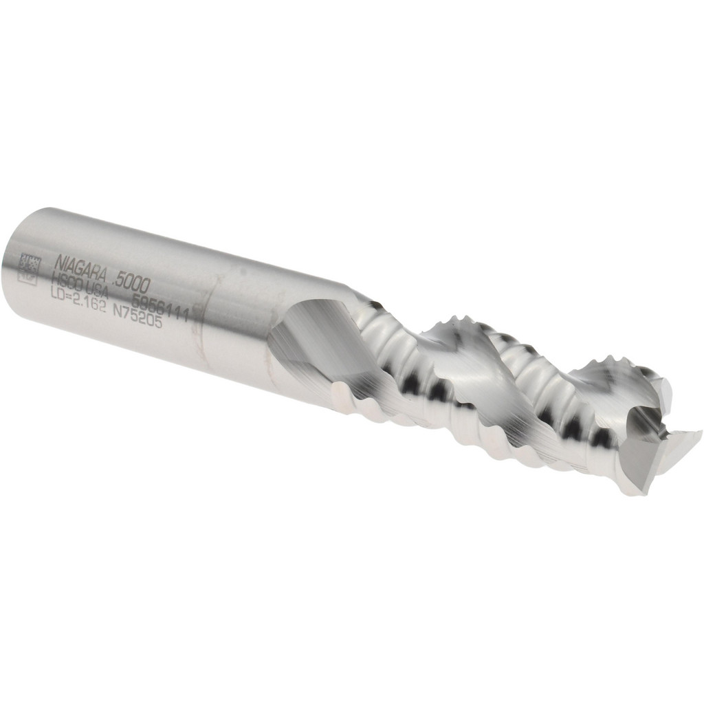 Niagara Cutter 17014585 Square End Mill: 1/2 Dia, 1-1/4 LOC, 1/2 Shank Dia, 3-1/4 OAL, 3 Flutes, Cobalt Image