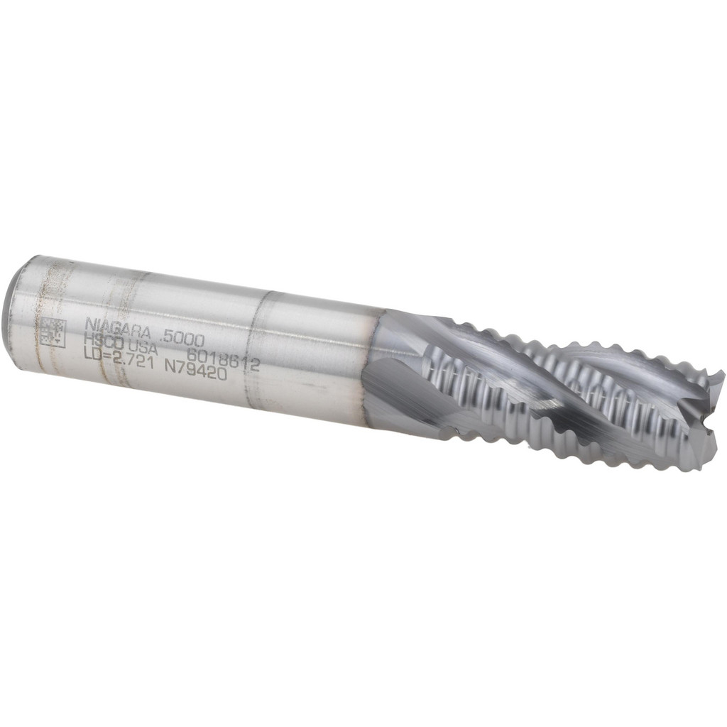 Niagara Cutter 17015176 Square End Mill: 1/2 Dia, 1 LOC, 1/2 Shank Dia, 3 OAL, 4 Flutes, Cobalt Image