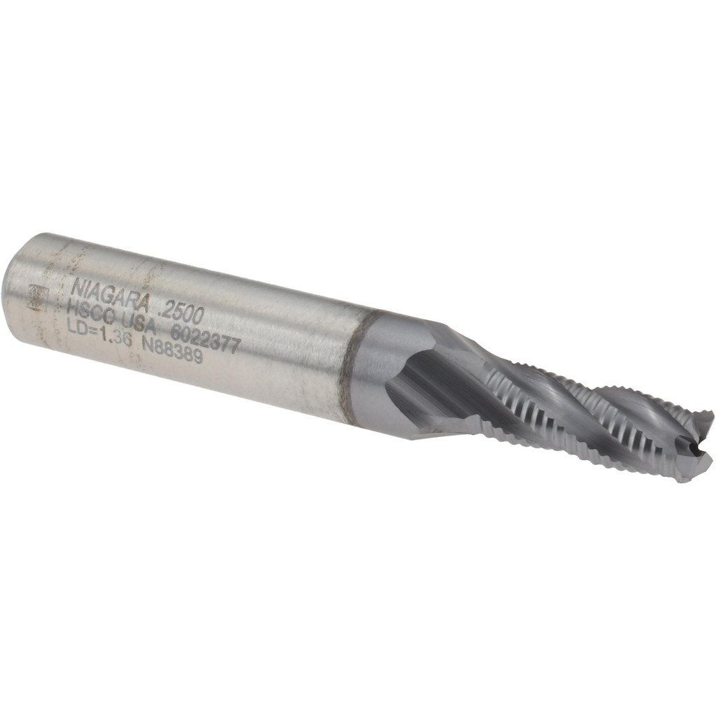 Niagara Cutter 17016188 Square End Mill: 1/4 Dia, 5/8 LOC, 3/8 Shank Dia, 2-7/16 OAL, 4 Flutes, Cobalt Image