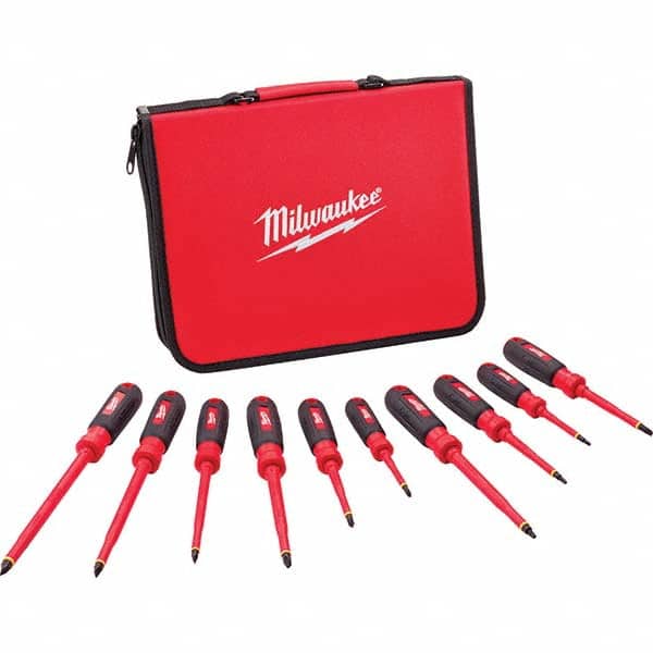 Screwdriver Set: 10 Pc, Insulated Slotted, Phillips & Square