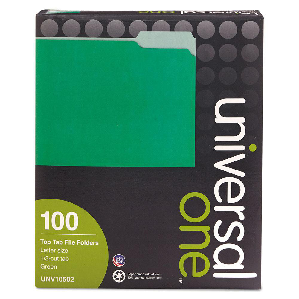 UNIVERSAL File Folders with Top Tab Letter, Green, 100/Pack MSC