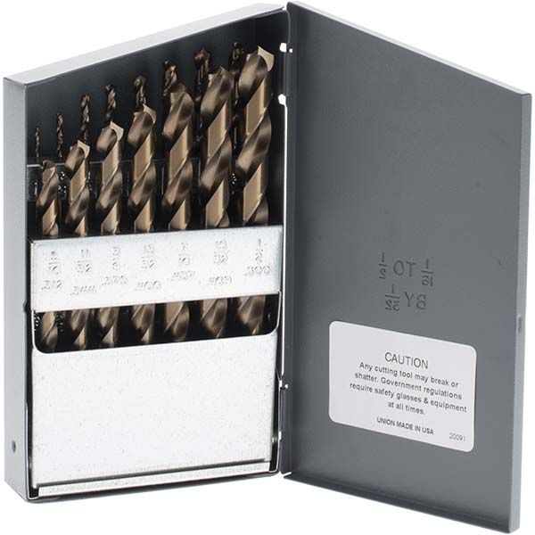 Drill America 29pc Cobalt Jobber Length Drill Bit Set – Silver, Steel, DWD29J-CO-PC