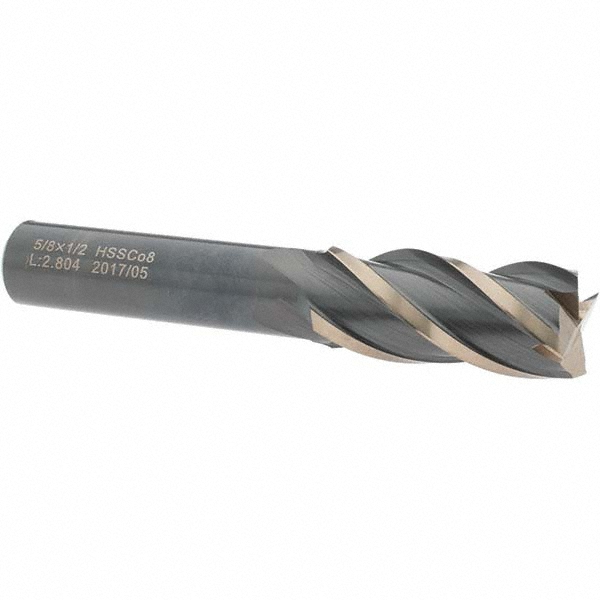 Square End Mill: 5/8" Dia, 1-3/8" LOC, 4 Flutes, High Speed Steel