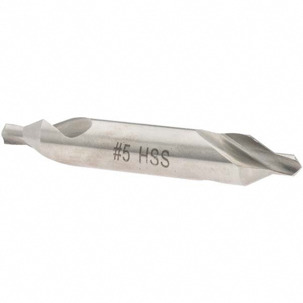 Combo Drill & Countersink: #5, 7/16" Body Dia, 600, High Speed Steel