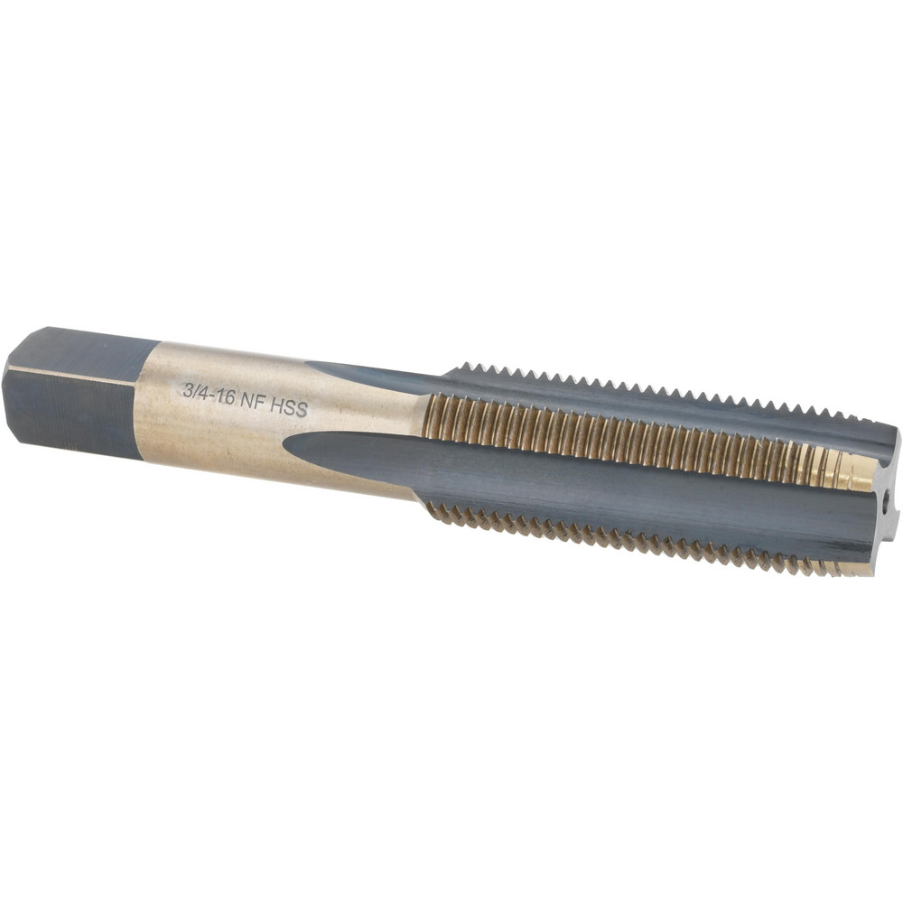 Straight Flute Tap: 3/4-16 UNF, 4 Flutes, Taper, High Speed Steel, Gold/Oxide Coated