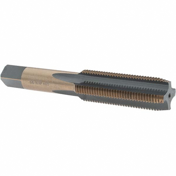 Straight Flute Tap: 5/8-18 UNF, 4 Flutes, Plug, High Speed Steel, Gold/Oxide Coated